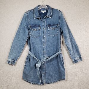 Habitual Western Snap Front Belted Denim Dress XS Blue